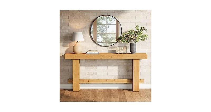 Tribesigns Wood Console Table, 63" Long Entryway Table with Stable Leg, Farmhouse Couch Station Behind Sofa with Storage