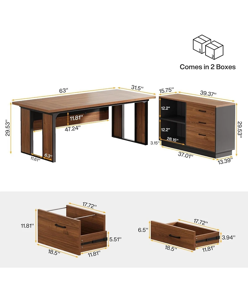 Tribesigns 63 L-Shaped Executive Desk, Office Table with 39.37-Inch Drawers Cabinet, Large Computer Desk