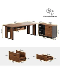 Tribesigns 63 L-Shaped Executive Desk, Office Table with 39.37-Inch Drawers Cabinet, Large Computer Desk