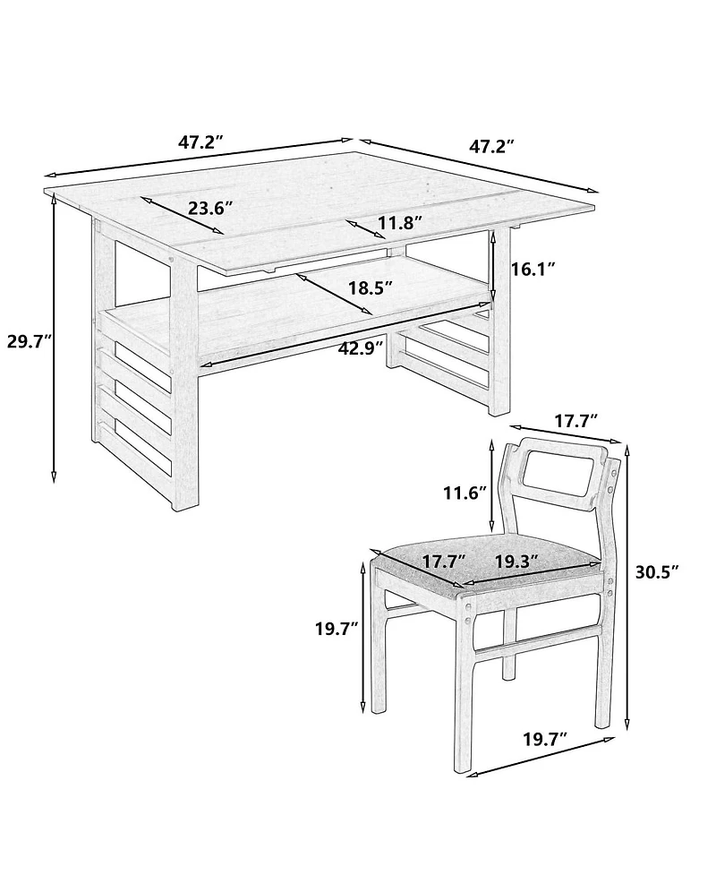 Maison Boucle 5-Piece Extendable Dining Table Set with Drop Leaves and Storage Shelf, Space-Saving Kitchen Table and Upholstered Chairs