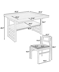 Maison Boucle 5-Piece Extendable Dining Table Set with Drop Leaves and Storage Shelf, Space-Saving Kitchen Table and Upholstered Chairs