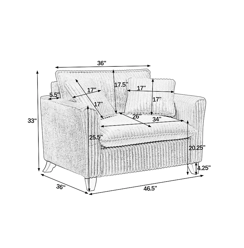 Cesicia Corduroy Lazy Sofa with Backrest & Armrests for Living Room Bedroom
