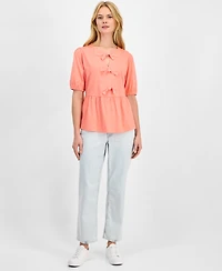 Nautica Jeans Women's Solid Bow Peplum Top