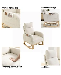 Boyel Living 27.6" W Modern Accent High Backrest Living Room Lounge Arm Rocking Chair, Two Side Pocket