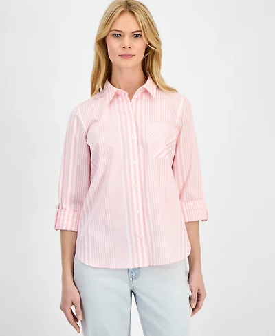 Nautica Women's Springfield Stripe Roll-Tab Shirt