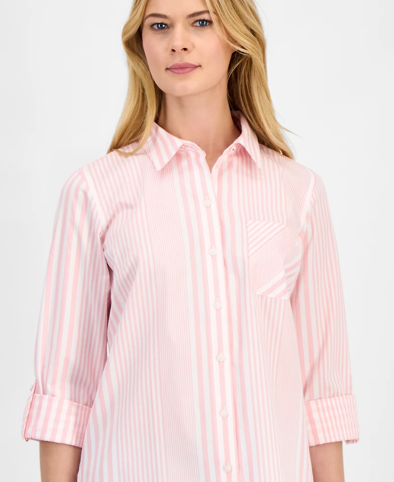 Nautica Women's Springfield Stripe Roll-Tab Shirt