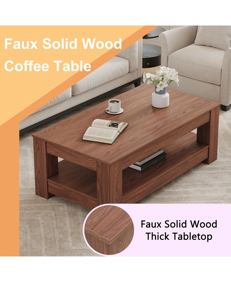 Streamdale Furniture Walnut coffee table, double-layered, Mdf, suitable for living room, bedroom, study.
