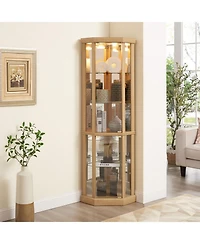 Streamdale Furniture Lighted Corner Curio Cabinet - Light Oak