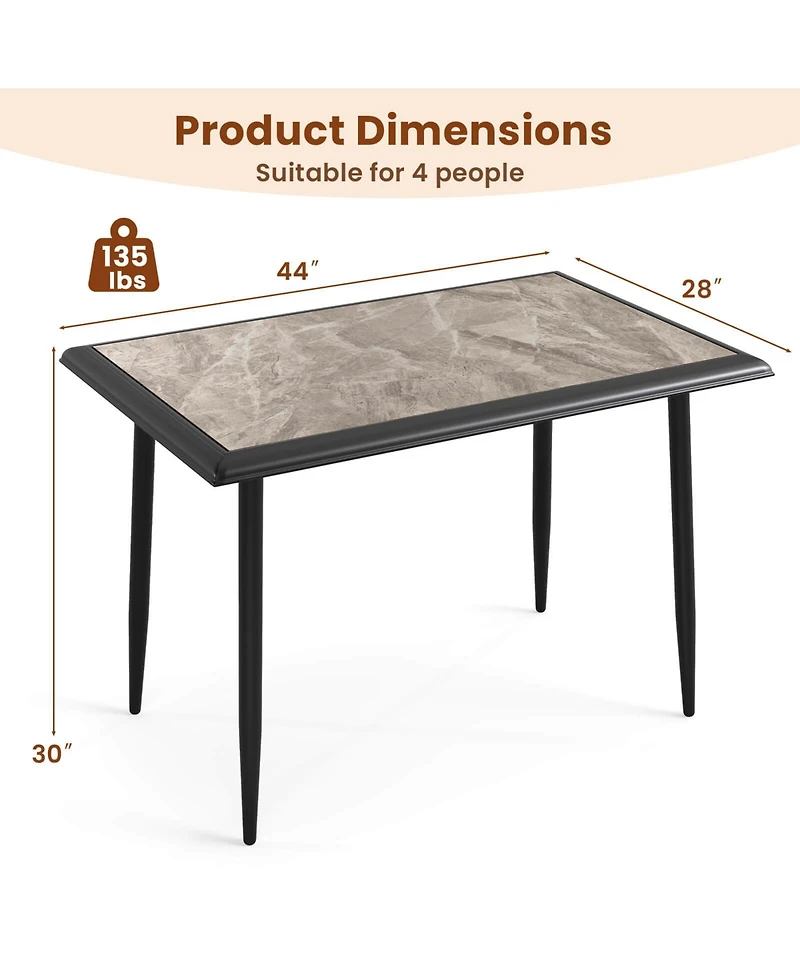 Costway 44" Rectangular Kitchen Table with Metal Frame Faux Marble Tabletop Dining Table