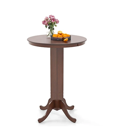 Costway 30 Inch Wood Pub Round Dining Table with Pedestal Base Kitchen Diner Table