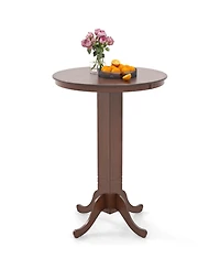 Costway 30 Inch Wood Pub Round Dining Table with Pedestal Base Kitchen Diner Table