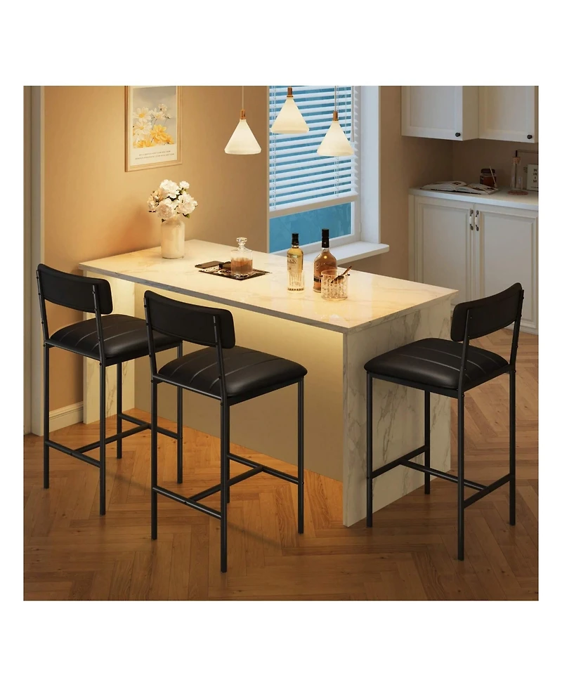 Gaomon Bar Stools Set Of 2, Counter Height Bar Stools With Footrest, Pu Leather Kitchen Barstools, Bar Chairs For Kitchen Island