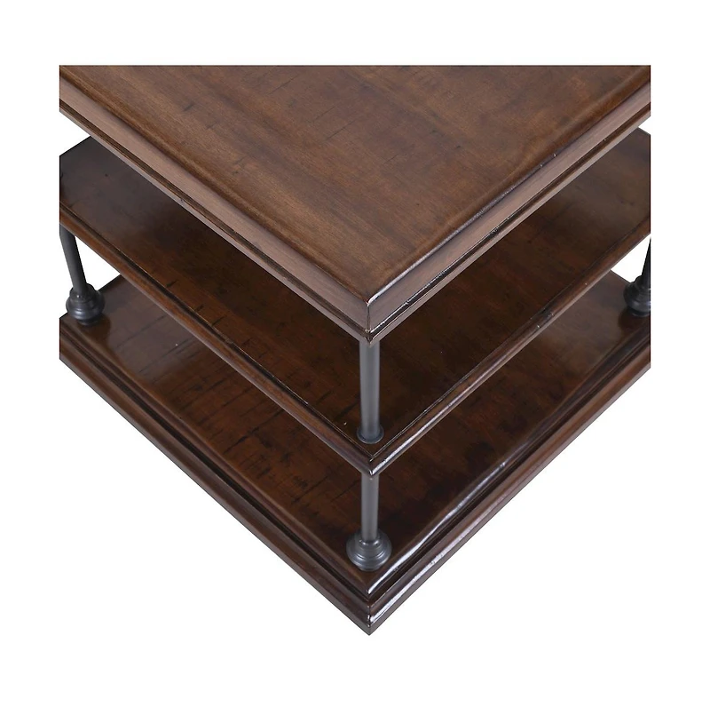 Jofran Larson Modern Industrial Square Solid Wood End Table with Storage Shelves
