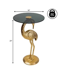 Jonathan Y Blanche 25" Classic Mid-Century Glass Top Flamingo End Table