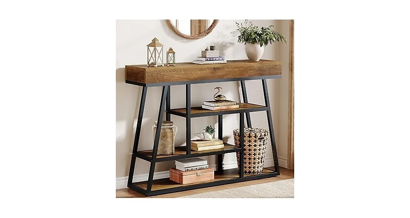 Tribesigns 41.3" Entryway Table, Industrial Narrow Console Sofa Table with 4 Tiers Storage Shelves for Entry, Hallway