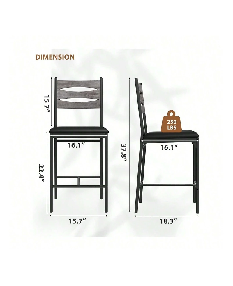 gaomon Bar Stools Set Of 2, Wooden Barstools, Faux Leather Upholstered Bar Chair With Back & Footrest & Thick Cushion