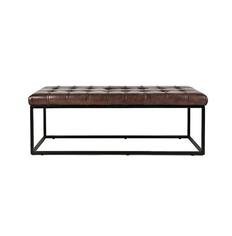Jofran Global Archive 50" Genuine Distressed Leather Mid-Century Modern Ottoman Bench