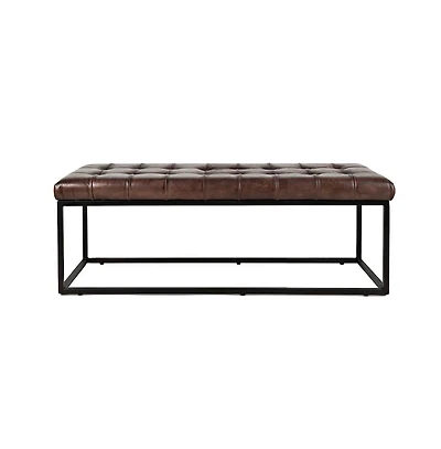 Jofran Global Archive 50" Genuine Distressed Leather Mid-Century Modern Ottoman Bench