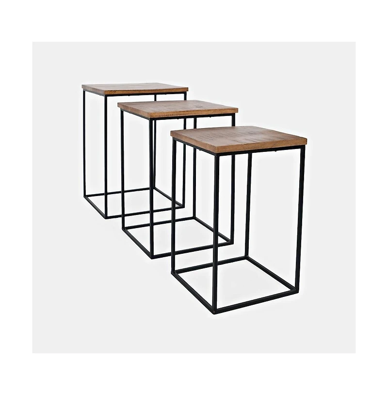 Jofran Brody Square Modern Rustic Solid Wood and Metal Nesting End Tables