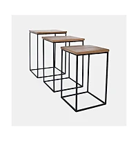 Jofran Brody Square Modern Rustic Solid Wood and Metal Nesting End Tables