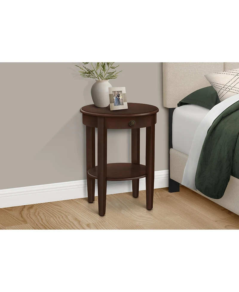 Lovmor Accent Table, 2 Tier, End, Side Table, Round, Nightstand, Bedroom, Lamp, Brown Veneer, Transitional
