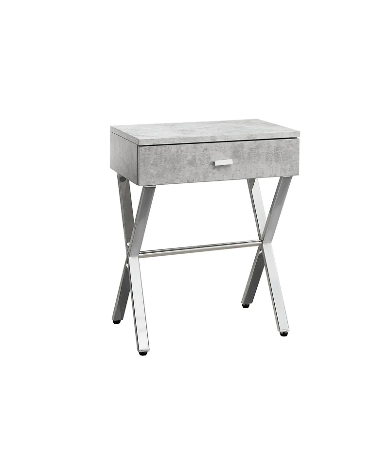 Lovmor Accent Table, Side, End, Nightstand, Lamp, Storage Drawer, Living Room, Bedroom, Grey Laminate, Chrome Metal, Contemporary