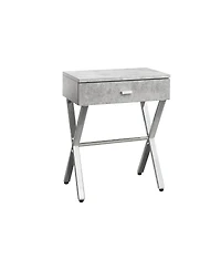 Lovmor Accent Table, Side, End, Nightstand, Lamp, Storage Drawer, Living Room, Bedroom, Grey Laminate, Chrome Metal, Contemporary