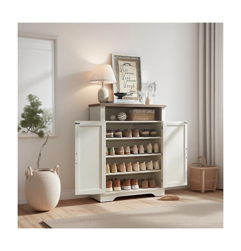 Lovmor Farmhouse Shoe Cabinet Adjustable 4 Tier Rustic Storage Bench Entryway Hallway