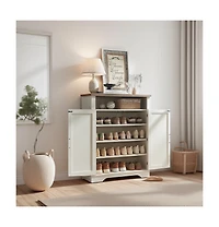 Lovmor Farmhouse Shoe Cabinet Adjustable 4 Tier Rustic Storage Bench Entryway Hallway