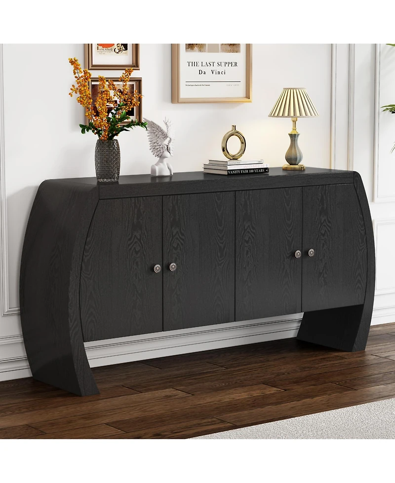 Lovmor Elegant Ash Veneer Storage Cabinet with Antique Brass Handles