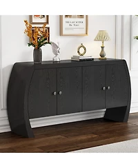 Lovmor Elegant Ash Veneer Storage Cabinet with Antique Brass Handles