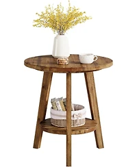 Tribesigns Solid Wood Round End Table, Sofa Side Table with Storage Shelf, Farmhouse Nightstand for Living Room, Bedroom