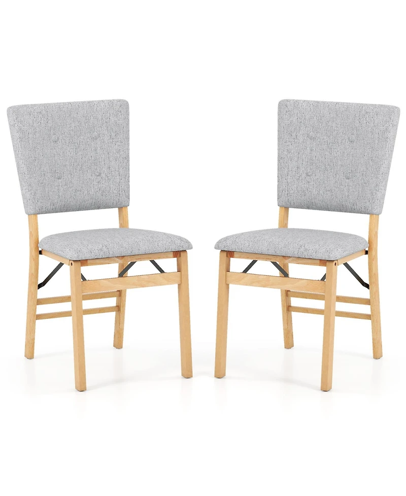 Gymax Foldable Dining Chair Set of w/Padded Seat & Tilt Backrest Rubber Wood Legs