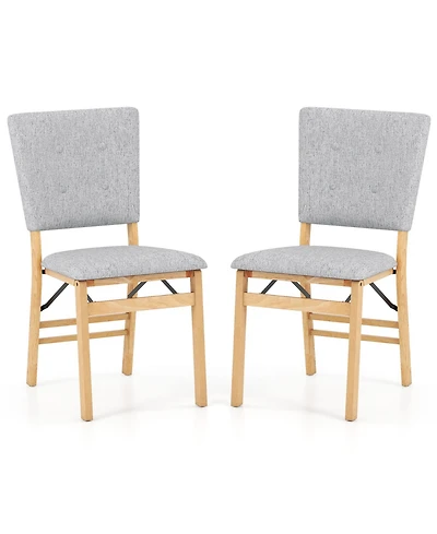 Gymax Foldable Dining Chair Set of w/Padded Seat & Tilt Backrest Rubber Wood Legs