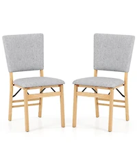 Gymax Foldable Dining Chair Set of w/Padded Seat & Tilt Backrest Rubber Wood Legs