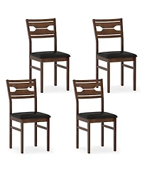 Gymax Dining Chair Set of 4 w/ Rubber Wood Frame Padded Seat Curved Backrest