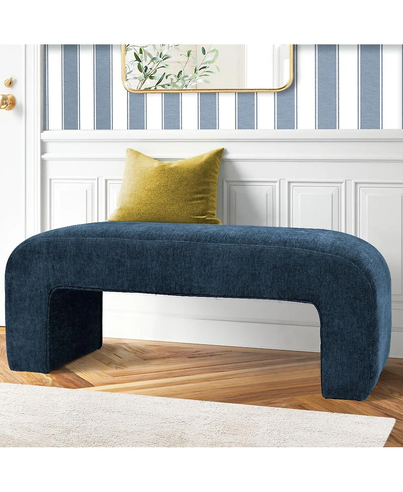 47" Upholstered Scroll Velvet Waterfall Bench/Chenille Entryway Bench-Maison Boucle