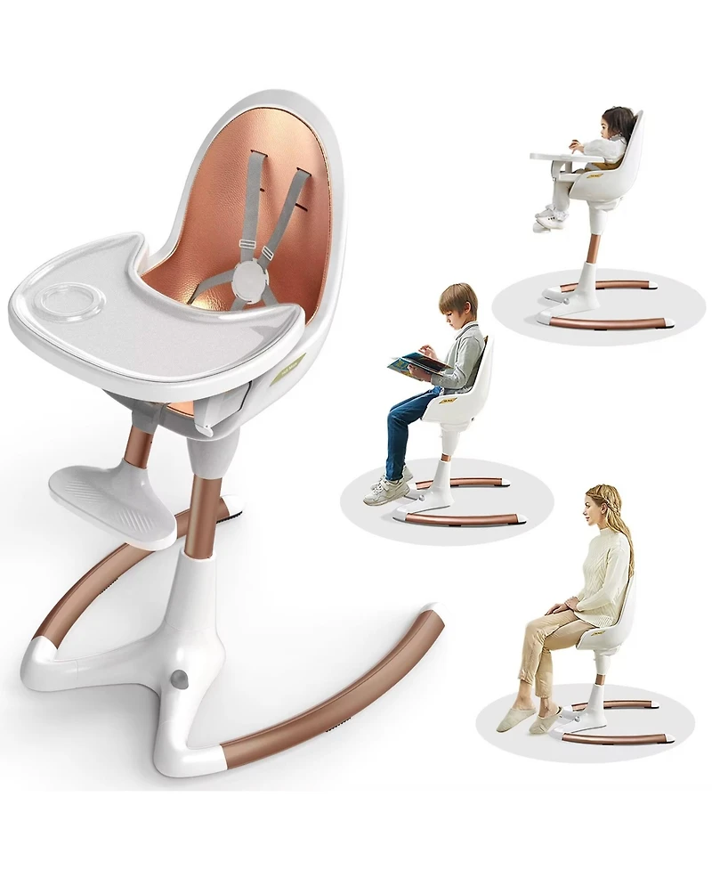 Cesicia White Gold Luxury Baby Dining Chair Baby High Chair with Adjustable Seat Height and Removable Tray