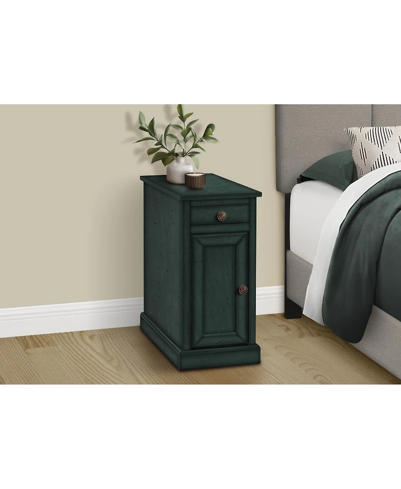 Lovmor Accent Table, End, Side Table, Nightstand, Narrow, Bedroom, Lamp, Storage Drawer, Antique Blue Veneer, Traditional