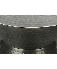 Lovmor Accent Table, Drum, Side, End, Nightstand, Lamp, Living Room, Bedroom, Grey Metal, Contemporary, Modern