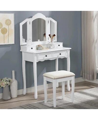 Streamdale Furniture Streamdale Sanlo Wooden Vanity Make Up Table and Stool Set, White