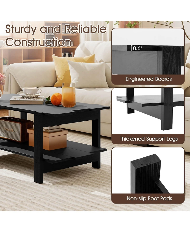 Costway 2-Tier Coffee Table Irregular Center with Open Storage Shelf Cocktail