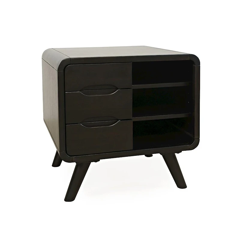 Jofran Marlowe Mid-Century Modern 24" Curved End Table with Storage Drawers