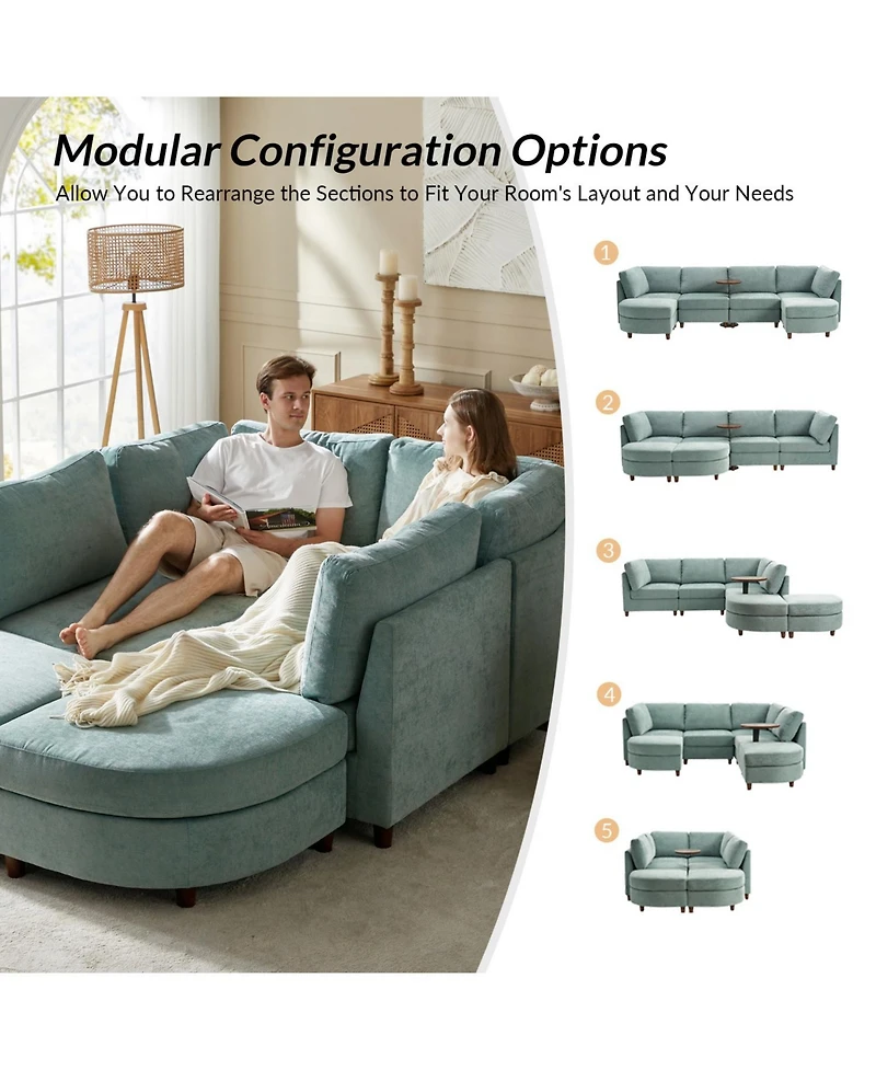 Hulala Home Dayman 6-Piece Modern Storage Convertible Sectional Sofa with End Table