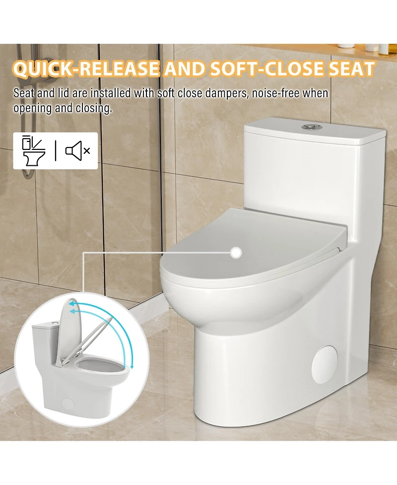 Casainc-One-Piece Dual Flush 1.1/1.6 Gpf Elongated Bathroom Fixture Comfort Seat Height, Soft-Close Seat,Glazed Surface