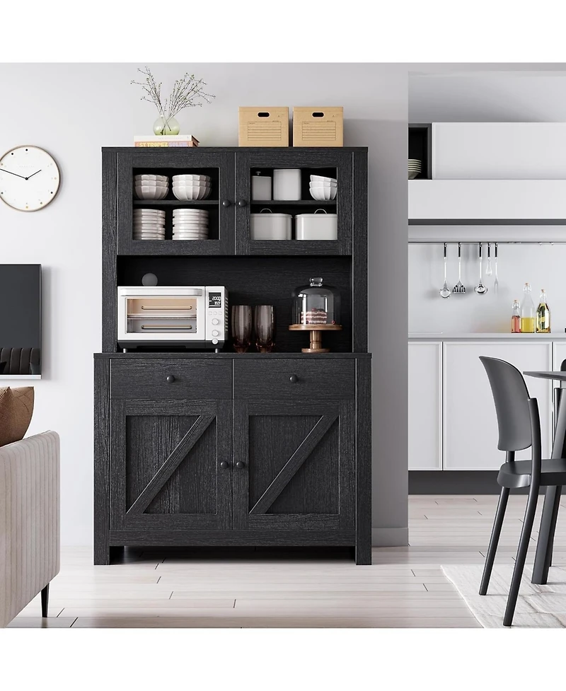 gaomon Kitchen Pantry Storage Cabinet, Freestanding Hutch Cabinet with Buffet Cupboard, Tall Cabinets Adjustable Shelves
