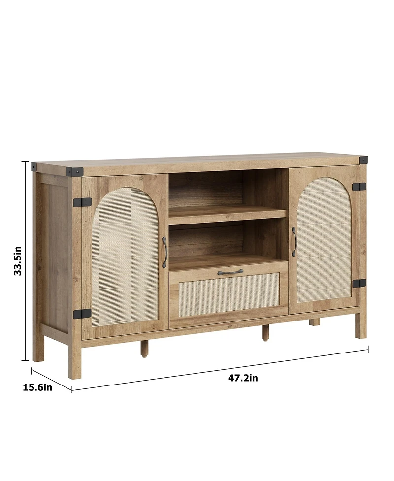 gaomon 47.2" Rattan Sideboard Buffet Cabinet with Storage, Farmhouse Kitchen Buffet Cabinet with Drawer