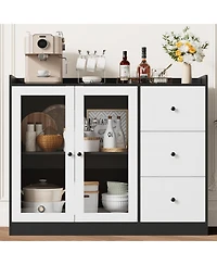 Gaomon Sideboard Buffet Cabinet with Storage, 43" Coffee Bar Cabinet with Glass Doors and 3 Drawers