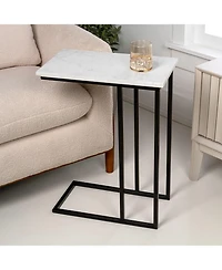 Jonathan Y Caius 24.25" Designer Industrial Metal C-Shaped End Table and Side Couch with White Marble Top