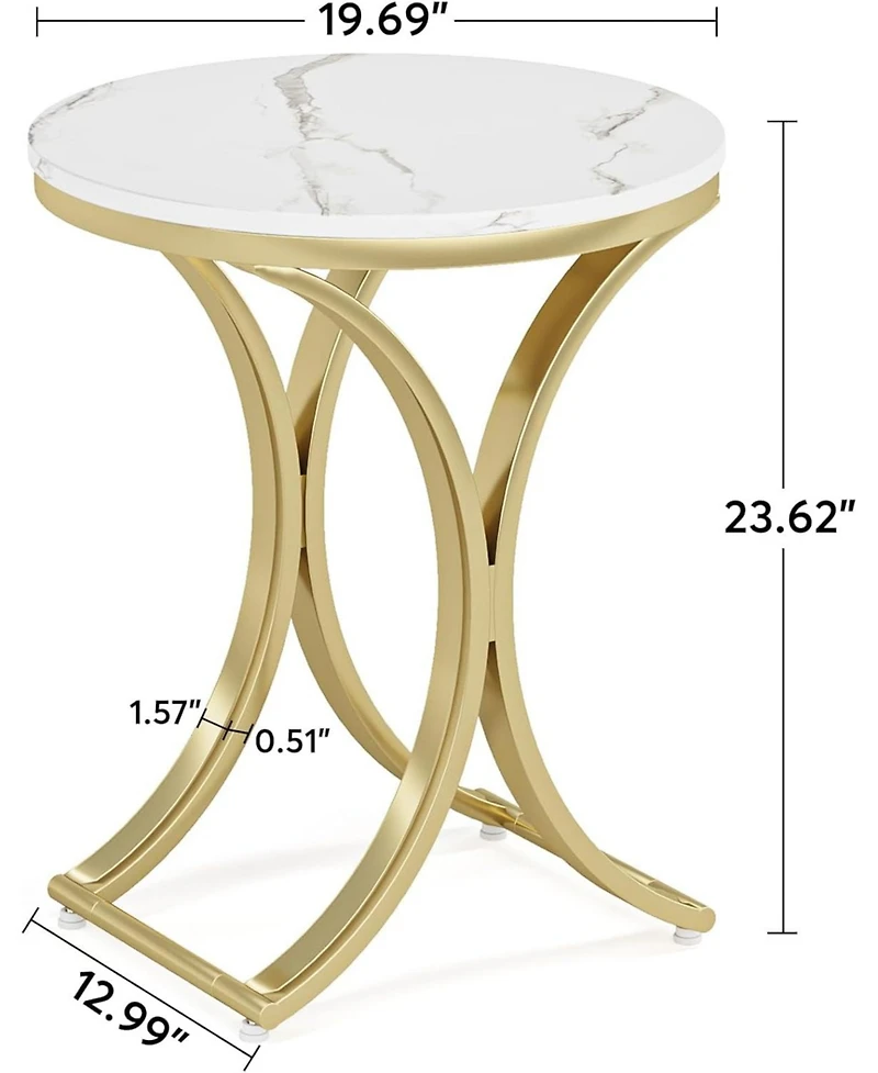 Tribesigns 1PCS Round Side Table Faux Marble Top Gold Metal Legs, Modern End Table Nightstand for Living Room, Bedroom
